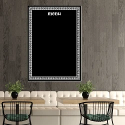 Chalkboard menu 075 - Café decor with brown walls, light furniture, and plants.