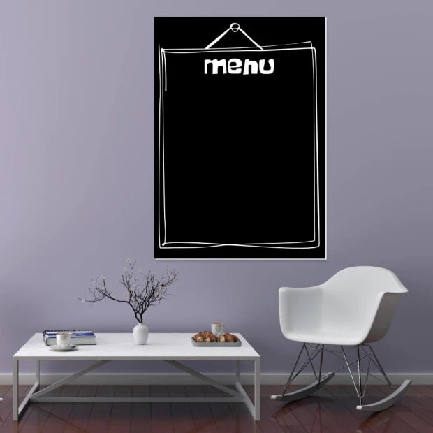 Chalkboard menu 081 - Styled in a living room with purple walls and wooden flooring.