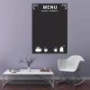 Chalkboard menu for coffee and tea - styled in a bright living room with minimalist furniture.
