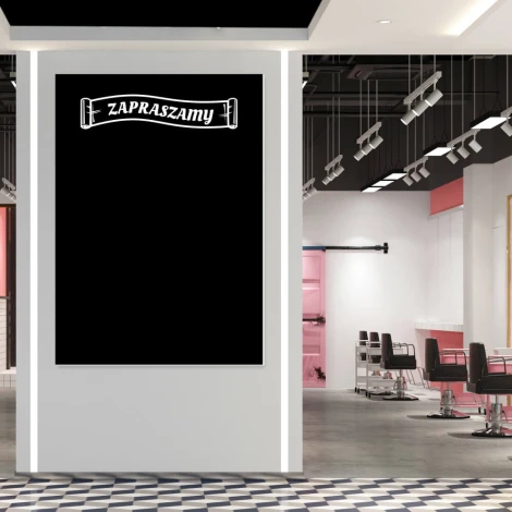 Chalkboard sign 059 - Styled in a hair salon with light-colored walls and a checkered floor.