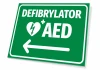 AED Defibrillator T561 - Graphic design with green background, white text, heart symbol, and left arrow.