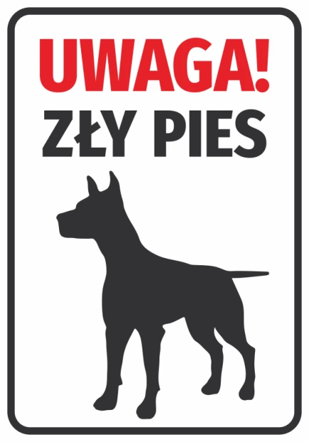 Warning Bad Dog Sticker - Graphic design. Black and white standing dog illustration on a white background.