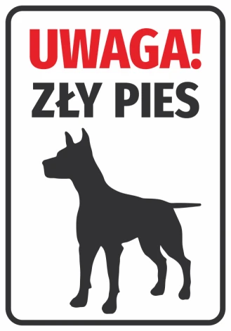 Warning Bad Dog Sticker - Graphic design. Black and white standing dog illustration on a white background.