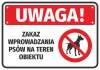 Warning sticker: No dogs allowed on the premises - Graphic design. Red rectangle with white background and black text.