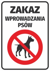 No Dogs Allowed Sticker - Graphic Design. Red circle with a crossed-out dog on a white background.