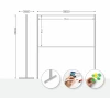 Magnetic dry-erase freestanding board in various colors, horizontal layout, graphic design, simple form.