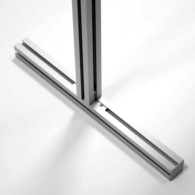 Magnetic dry-erase freestanding board with print - horizontal layout - Office setup. Gray walls.