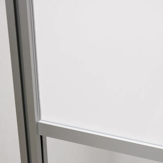Freestanding magnetic whiteboard room divider - Graphic design. Smooth white surface with an aluminum frame.