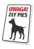 Warning Bad Dog sign - Graphic design. Black and white dog pictogram with red text.