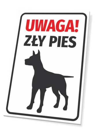 Warning Bad Dog sign - Graphic design. Black and white dog pictogram with red text.