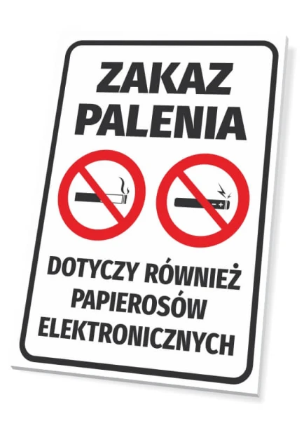 No Smoking Sign, includes e-cigarettes - Graphic design. Features two icons on a white background.