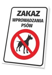 No Dogs Allowed Sign - Rectangular sign with a white background, red circle, and black dog graphic.