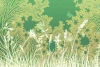 Grass wallpaper 002 for the bedroom - features delicate white plant shapes on a green background.
