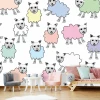 Children\'s wallpaper with sheep 016 - Graphic design featuring colorful sheep with black details on a white background.