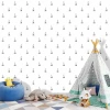 Tipi 058 children\'s room wallpaper - Graphic pattern with small black tipis on a white background in a regular layout.