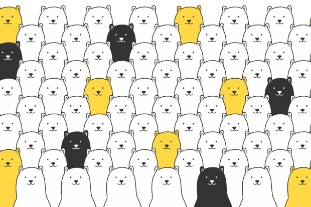 Children\'s room wallpaper with bears 045 - Graphic design featuring bears in white, black, and yellow colors.