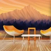 Mountain landscape wallpaper 028 - Modern interior design with walls in warm shades of orange.
