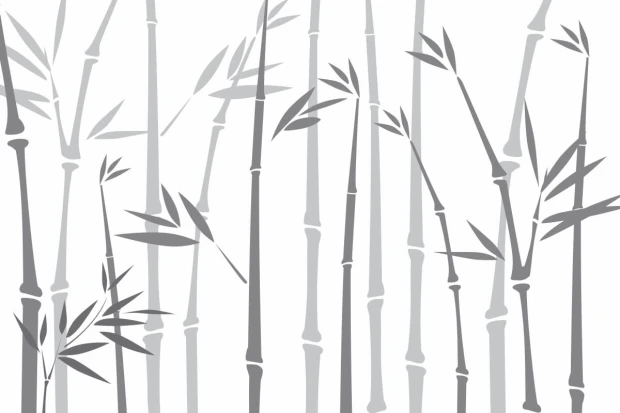 Bamboo wallpaper for living room 051 - Graphic design featuring thin, vertical bamboo stalks in shades of gray.