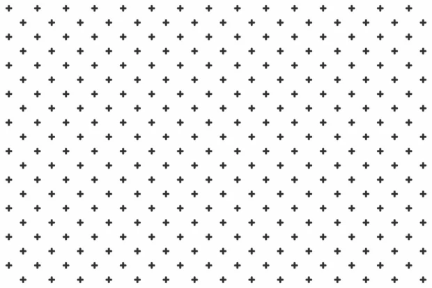 Living room wallpaper with crosses 036 - Graphic pattern. Black crosses on a white background in a regular layout.