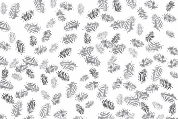 Feather wallpaper 034 - Graphic design. Black and white leaves in various shapes on a white background.