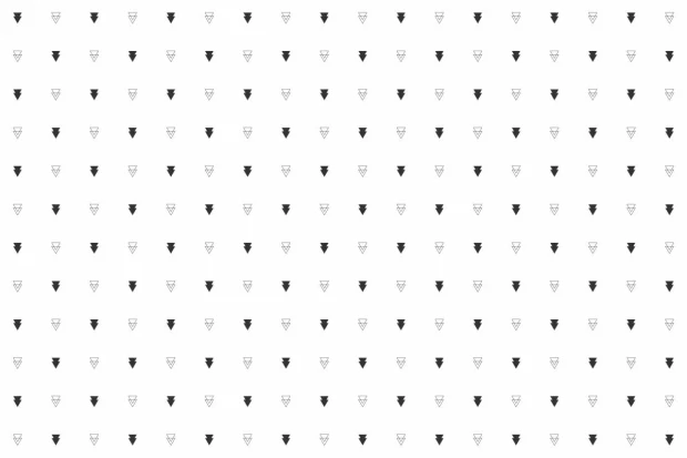 Triangle wall wallpaper 035 - Graphic pattern. Black and white triangles in a regular layout on a white background.