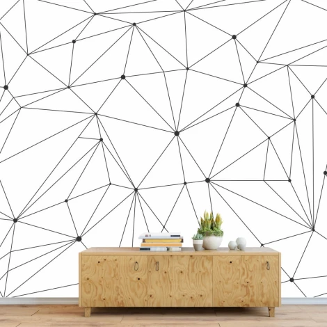 Geometric pattern wallpaper 043 - Graphic design with black lines forming a network of dots on a white background.