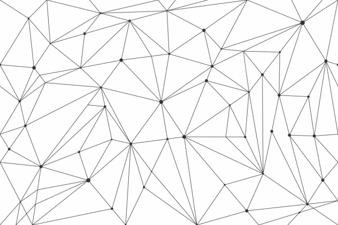 Geometric pattern wallpaper 043 - Black lines forming triangles and dots on a white background.