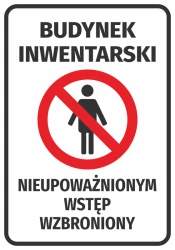 Inventory Building Sticker - No Unauthorized Entry. Red circle with a crossed-out silhouette design.
