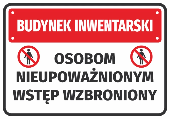 Inventory building sticker: Unauthorized access prohibited - Graphic design. Red background with white text.