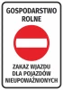Farm sticker: No entry for unauthorized vehicles - Graphic design. Red circle with white rectangle.