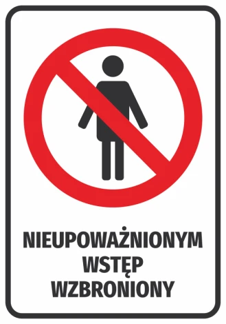 Unauthorized entry prohibited sticker - Graphic design. Red circle with a crossed-out human figure on a white background.