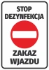 Stop Disinfection No Entry Sticker - Graphic design. Red circle with a white horizontal line and large black letters.