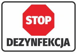 Stop Disinfection Sticker N569 - Red octagon with white STOP text and black DISINFECTION.