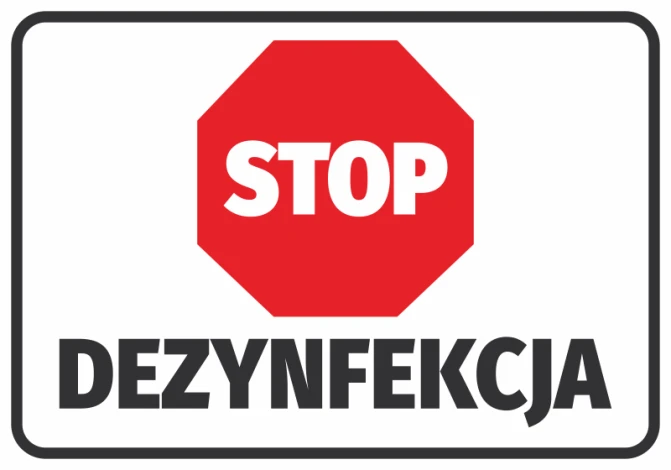 Stop Disinfection Sticker N569 - Red octagon with white STOP text and black DISINFECTION.