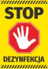 Stop Disinfection Sticker N570 - Graphic design with yellow background, red octagonal border, and white hand.