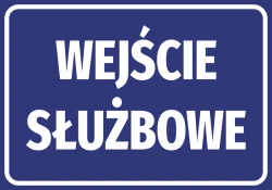 Business Entrance Sticker - Graphic Design. Blue background with white text "BUSINESS ENTRANCE".