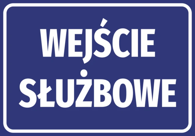 Business Entrance Sticker - Graphic Design. Blue background with white text "BUSINESS ENTRANCE".