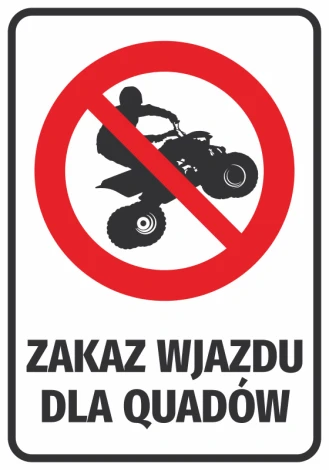 No entry sticker for quads - graphic design. Red circle with a crossed-out quad silhouette. Black text at the bottom.