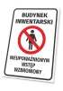 Inventory building sign: No unauthorized entry - Graphic design. Round symbol of a crossed-out figure.