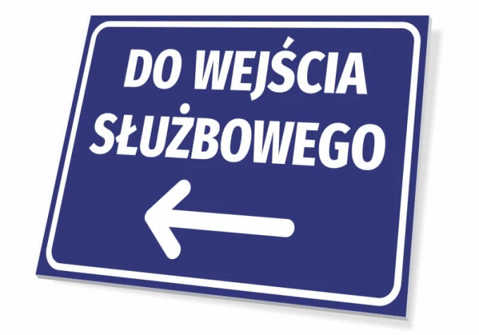 Office Entrance Sign T591 - Graphic design. Blue background with white text and left arrow.