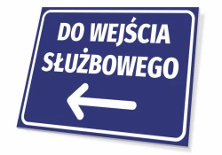 Office Entrance Sign T591 - Graphic design. Blue background with white text and left arrow.