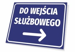 Office entrance sign T592 - Graphic design. Blue background with white text and right arrow.