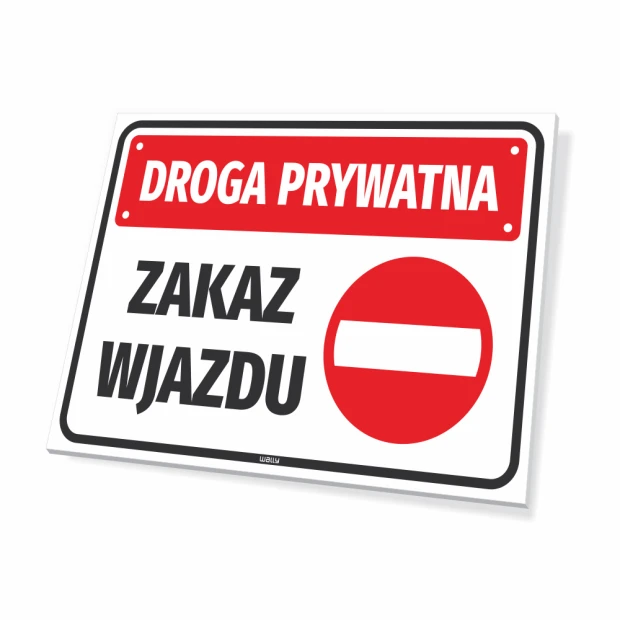 Private Road No Entry Sign - Rectangular sign with a red background and white text. Red color.