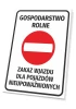 Farm sign: No entry for unauthorized vehicles - Graphic design. Red circle with white.