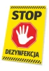 Stop Disinfection Sign T570 - Graphic design with yellow background, red stop sign, white hand, and black text.