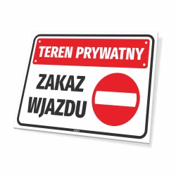 Private Property No Entry Sign - Rectangular sign with red background, white text, and symbol.