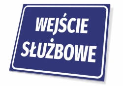 Business Entrance Sign - Graphic Design. Blue background with white text "BUSINESS ENTRANCE".