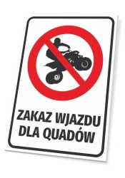 No entry sign for quads - Graphic design. Red circle with a cross, black silhouette of a quad with a rider.