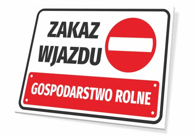 No Entry Sign for Agricultural Farm T568 - Graphic Design. Red circle with white stripe and colored text.