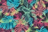 Living room wallpaper with leaf design 071 - Colorful leaves in shades of blue, green, pink, and yellow.